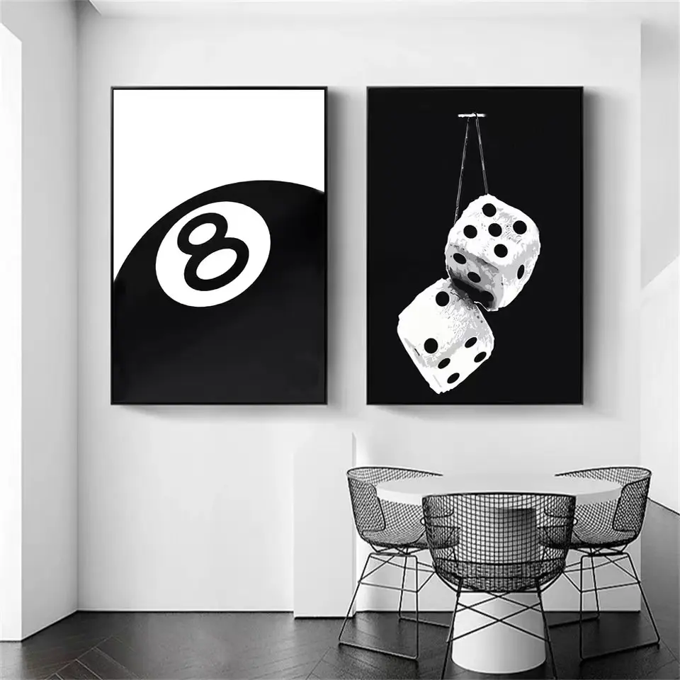 2pcs Black and White No.8 Ball Art Poster Billiards Club Theme Wall Decoration Canvas Art Oil Painting Frameless Prints Living Room Corridor Home Decoration Painting Modern Home Decor Unframed Wall Art