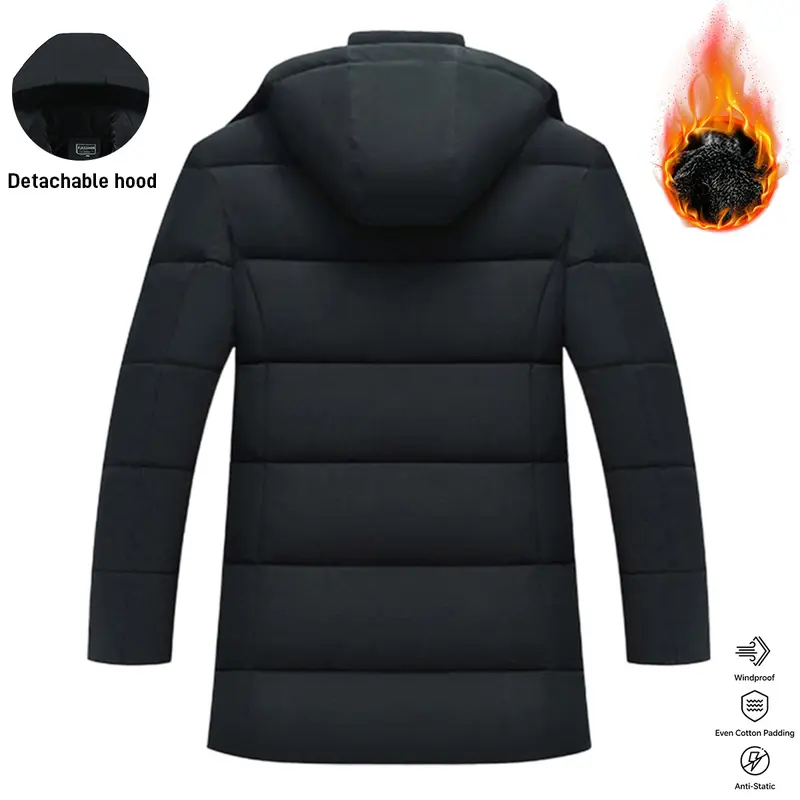 Men's Mid-Length Casual Fashionable Jacket - Detachable Hood, Windproof, Winter Warm-Lined, Plain Polyester, Pull-On Longsleeve Daily Jacket Coat, Menswear Top Outerwear Men's Mid-Length Casual Fashionable Jacket - Detachable Hood, Windproof, Winter Warm-Lined, Plain Polyester, Pull-On Longsleeve Daily Jacket Coat, Menswear Top Outerwear