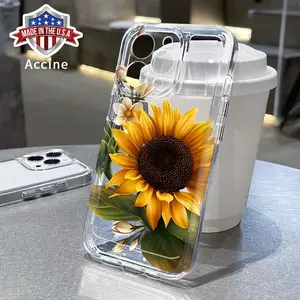 A Sunflower TPU Pattern Phone Case for iPhone 15 16 14 Pro Max 13 12 11 XR XS E Plus Non-Yellowing Drop Protection Transparent Silicone Cover Cellphone Protective Shockproof Smartphone Casing