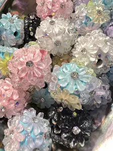 R119- (5PCS) 18mm Fancy Round Mixed Color PASTEL Flowers/Rhinestones/Gems/Clay Beads for DIY
