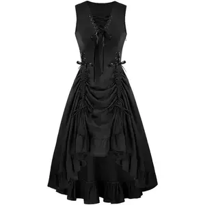 Foreign Trade Women's Dress Punk Lolita Retro Style Dark Gothic Lace-up Dress Gothic Dress Blue Casual