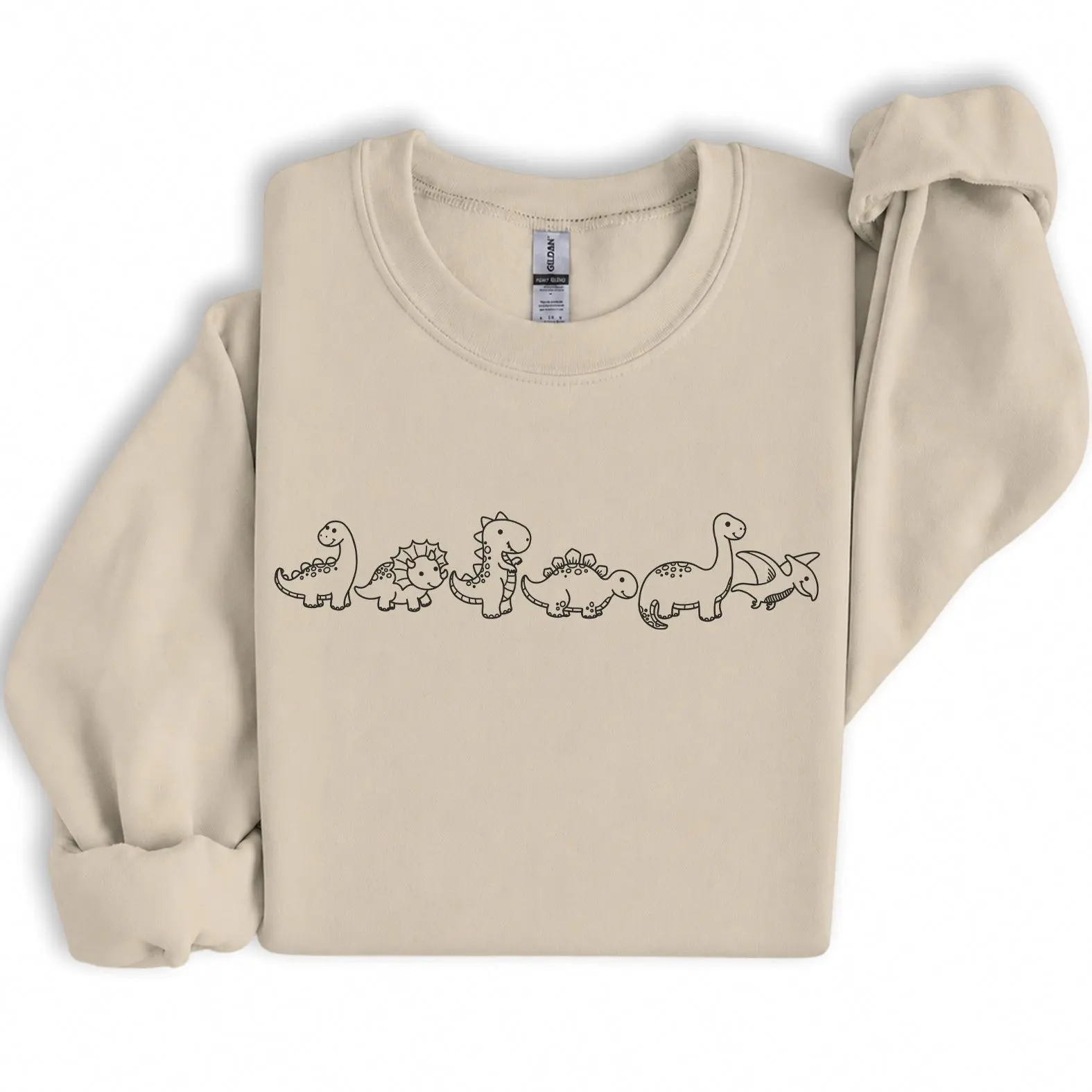 Gildan Unisex Dinosaur Crewneck Sweatshirt, Brontosaurus Triceratops T-Rex & Stegosaurus Line Art Graphic Pullover, Dino Lover Gift