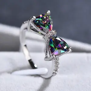 Hot Fashion Rhinestone Decorated Bow Design Ring, Artificial Zircon Ring, Cubic Zirconia Rings, Elegant Wedding Engagement Bridal Jewelry for Women, Trendy All-match & Exquisite Jewelry for Birthday Gift, Gifts for Wife