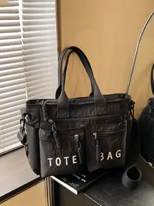 1pc Women's Fashionable Minimalist Casual Vintage Solid Color Letter Print Lightweight Canvas Tote Bag Perfect for Daily Commuting, Shopping, Work, and School Versatile Women's Essential Shoulder Bag Commuter Bag