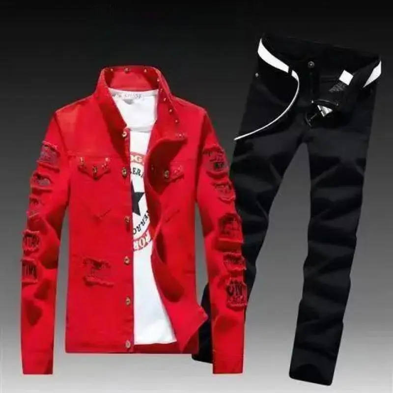 sets for men clothing Spring Autumn Mens Denim Jacket + Jeans Pants Set Fashion Single Breasted Coat Trousers Two Piece Denim suit Clothes Sleeve Sleeved Basic Formal Menswear (Belt not included) sets for men clothing Spring Autumn Mens Denim Jacket + Jeans Pants Set Fashion Single Breasted Coat Trousers Two Piece Denim suit Clothes Sleeve Sleeved Basic Formal Menswear (Belt not included)