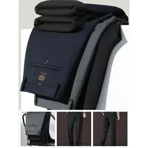 3piece set Men's New Loose Straight Leg Elastic Formal Pants, Anti-Wrinkle Comfortable Tiger Head Business Trousers, Work and Weekend Fashion