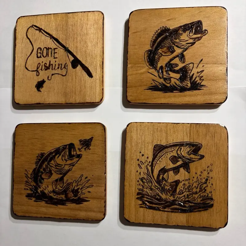 Fish Coasters, Polyurethane and stain finish. Non-Slip Absorbent Drink Coasters for Home, Kitchen, Dining Table Use