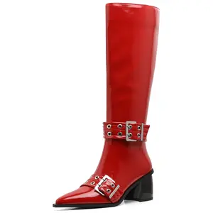 CELNEPHO Womens Slouchy Boots Fold Over Pointed Toe High Heel Pull on Dressy Fashionable Knee High Boot Boots