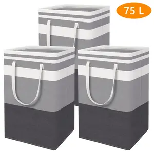 3-Pack Laundry Basket Freestanding & Waterproof Hamper Collapsible Tall Clothes Hamper with Easy Carry Handles for Family Dorm Gradient Grey 75L