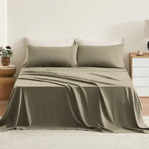 TOSMO 100% Linen Sheets Set, Breathable and Durable French Flax Linen Bedding Set for Hot Sleepers - (Flat Sheet, Fitted Sheet, Pillowcases)