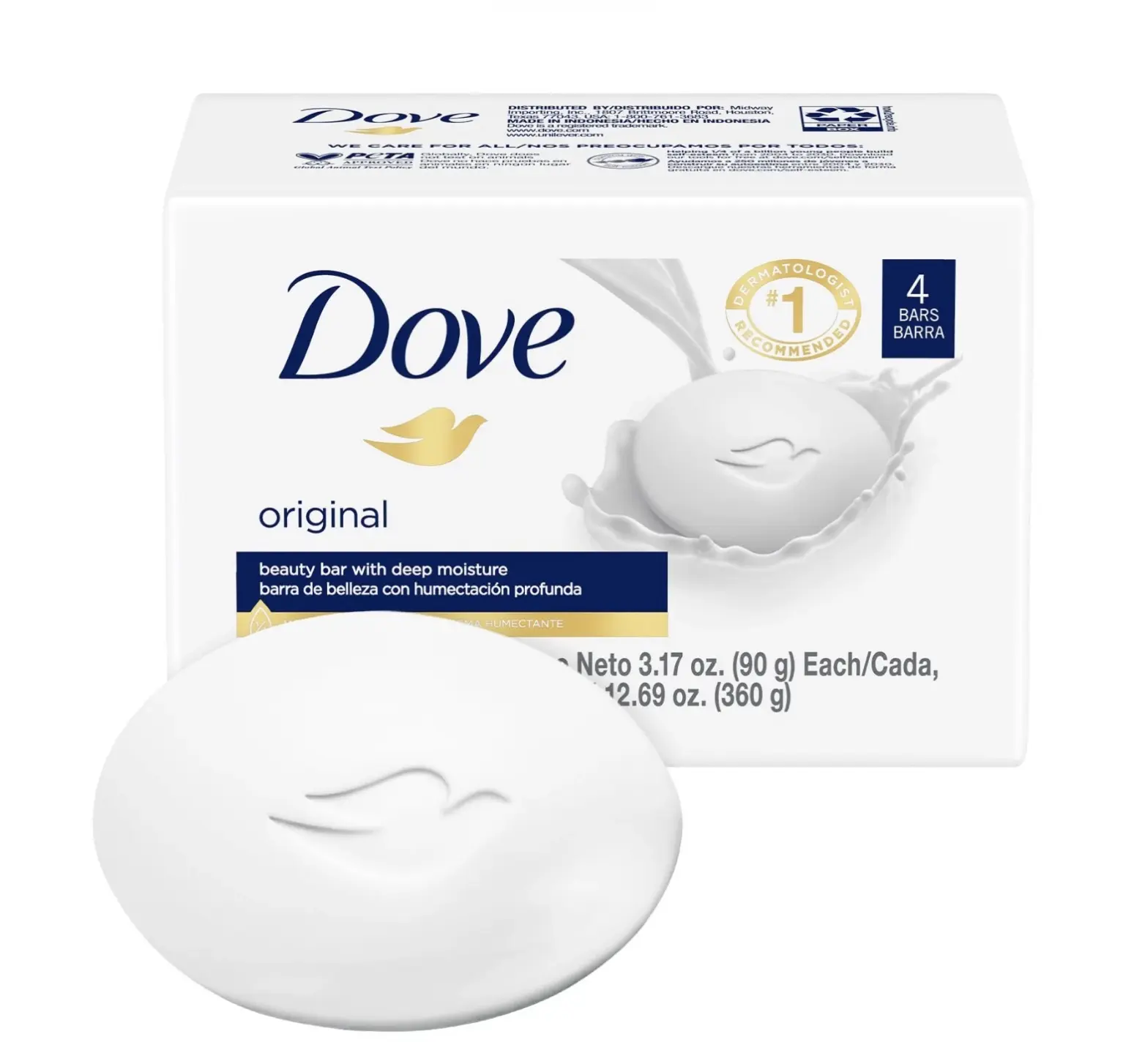 Dove Beauty Cream Bar- Deep moisture for Soft skin, Original, 4 Bars, 3.17 oz (90 g) Each