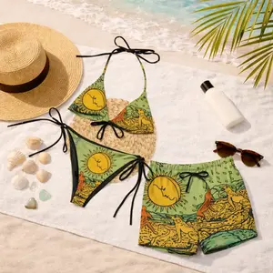 Moon Tarot Matching Swim Set 2026 – Witchcore Bikini & Men’s Shorts Set, Celestial Sun Moon Couple Swimwear, Beach Outfit