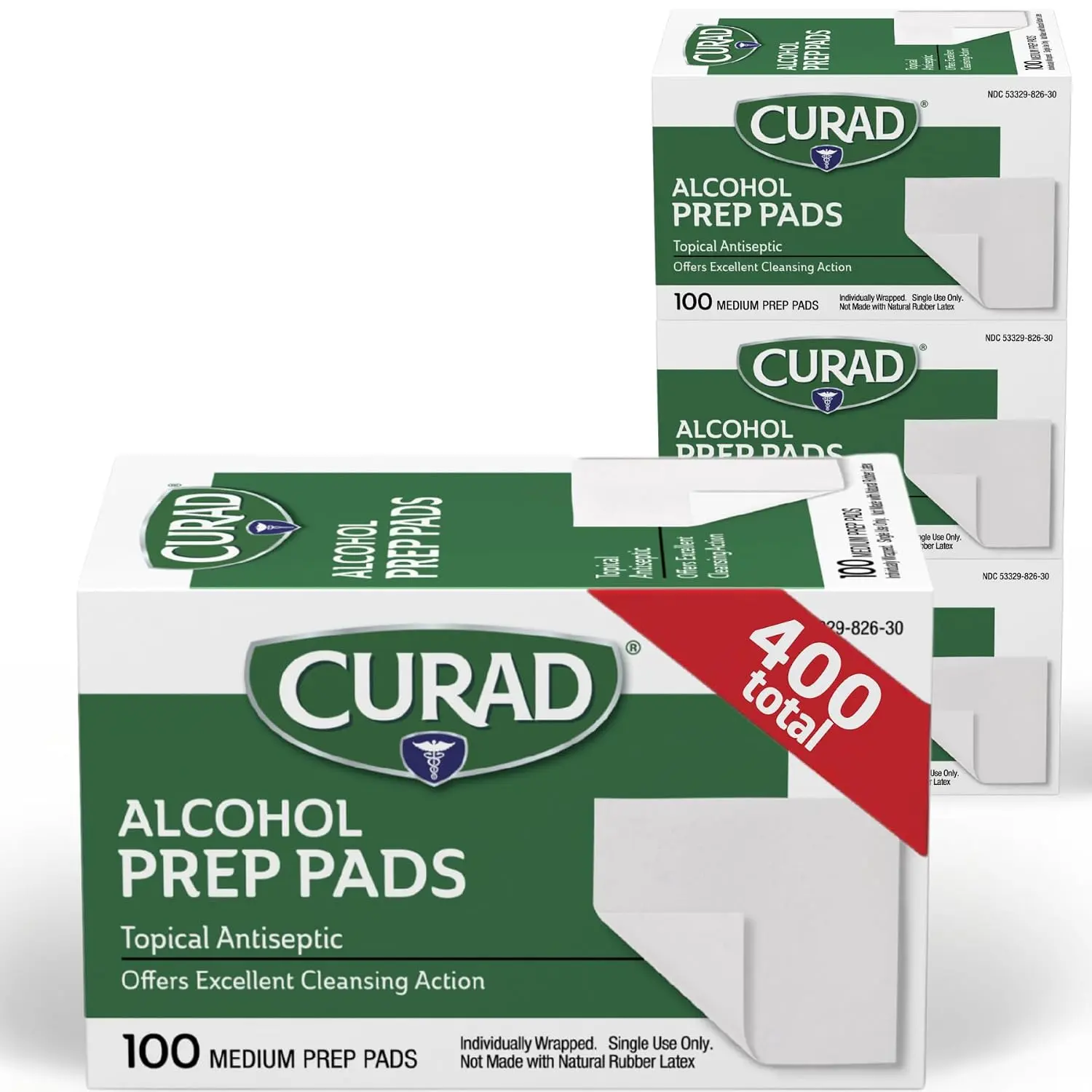 CURAD Alcohol Prep Pads, 400 Count, Medium 70% Isopropyl Alcohol Wipes, Individually Wrapped, First Aid Alcohol Swabs for Cuts & Scrapes, Medical Alcohol Pads