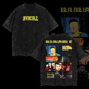 valentine shirts Superstyle Limited Edition Mark Grayson Invincible war Comic Double Printed Oversize Lightweight Acid Washed Tee, TV Series Graphic Tee Cotton T-Shirt