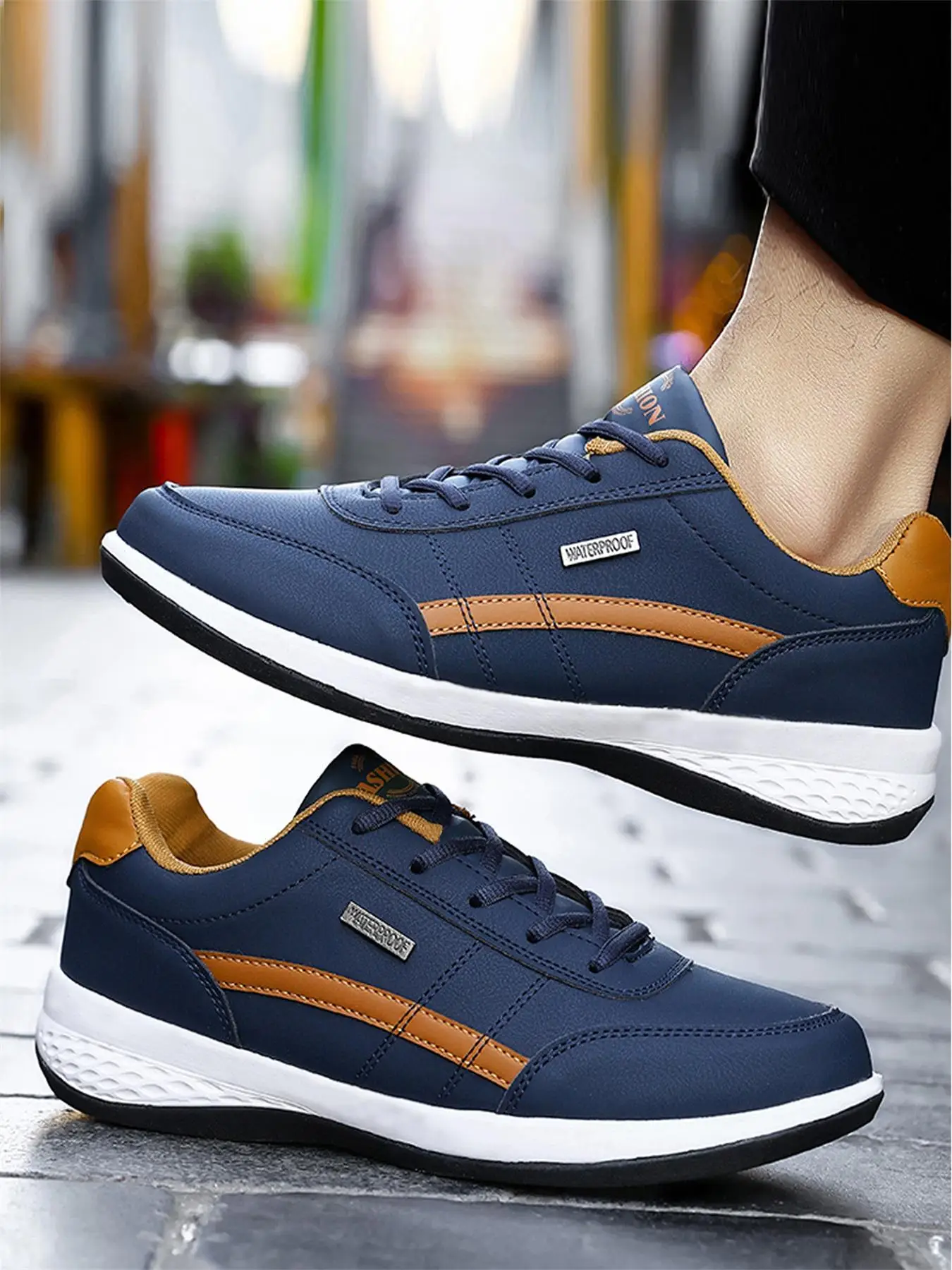Men's Simple Design Round Toe Lace Up Running Shoes for Summer, Casual Colorblock Breathable Sneakers, Fashionable Patched Design Sneakers for Daily W