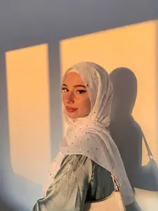 Women's Fashionable Sparkling Hijab Scarf, Soft Cotton Headscarf, Breathable Beach Long Shawl, Muslim Daily