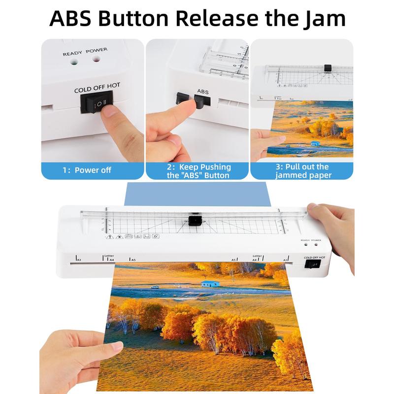 A3 Laminator with 20 Laminating Sheets,​ Built-in Trimmer​, Corner Rounder​, Fast Warm-up , Never Jam Technology, 7-in-1 Portable Laminators for Photos/Docs/Cards, 13 Inch Cold and Thermal Lamination Suitable for Family, Office and School