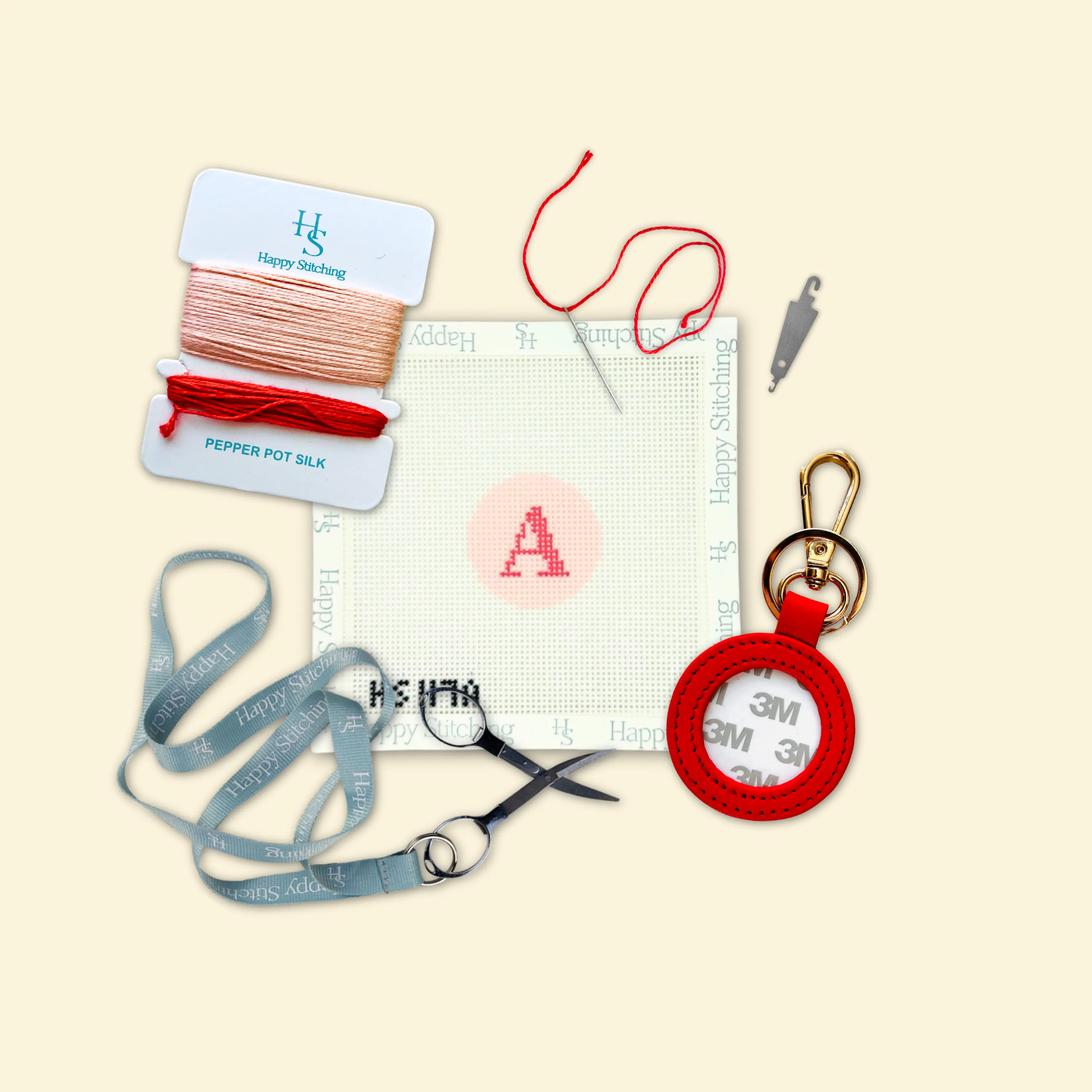 Happy Stitching - Our Initial Thought - Key Fob Needlepoint Kit in Rosy Cheeks - All-in-one Self Finish Needlepoint Craft Kit