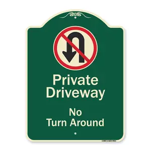 SignMission  Designer Series Sign - Private Driveway , No Turn Around with Symbol