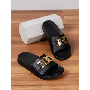 Women's Summer 2025 Fashionable Chain Decorated Slides, Casual Comfortable Non-slip Slippers for Indoor and Outdoor Wear, Casual Trendy Summer Slippers, Sandals for Women