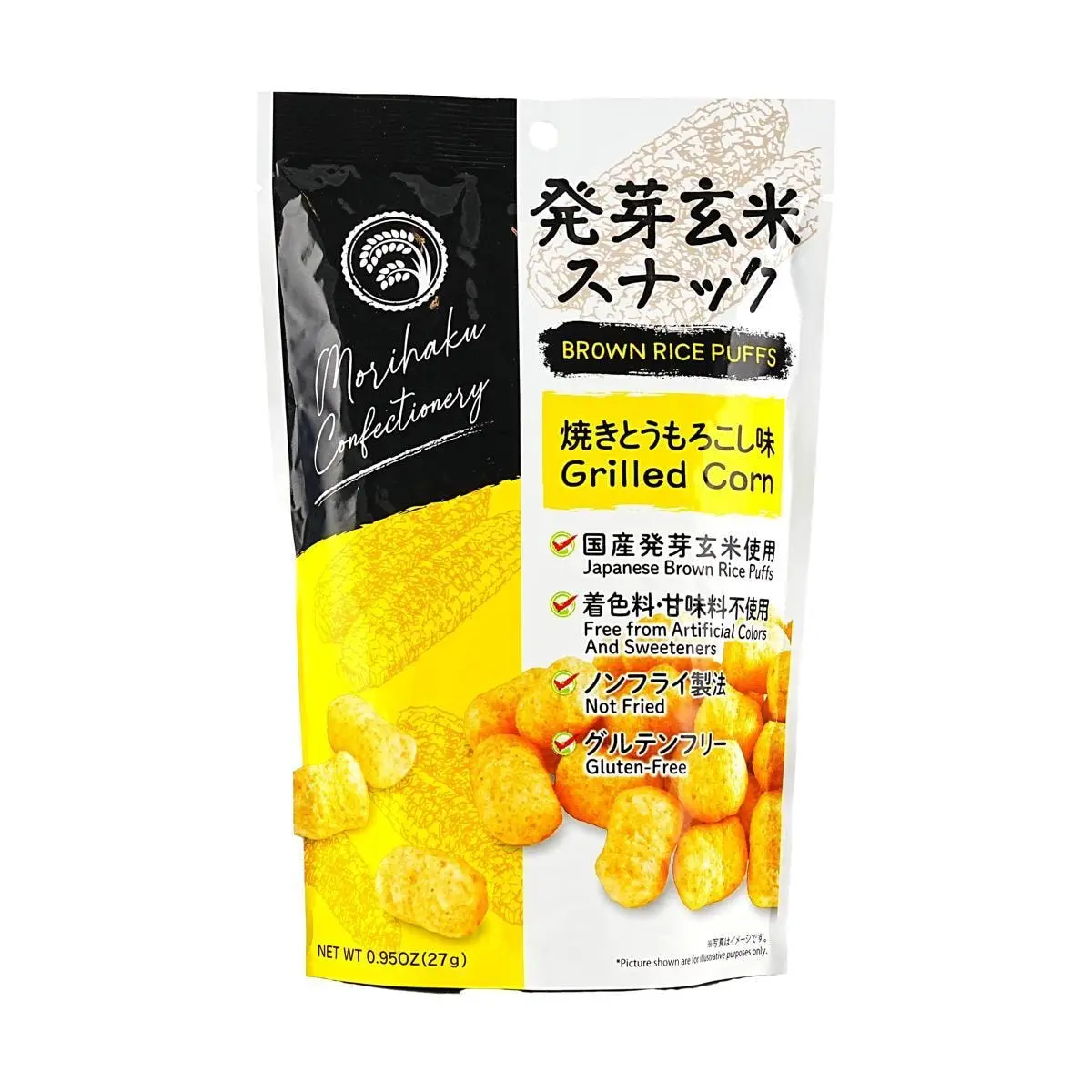 MORIHAKU Japanese Corn Puffed Rice Snacks - 27g, Non-Fried, Healthy Light Snack, Japanese Rice Crisps