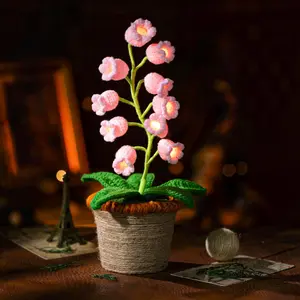 Lily of The Valley Lamp, Crochet Artificial Flowers with Night Lights, Cordless Table Lamp - Women Gift Ideas for Christmas Valentine Mother's Day, Desk Home Decorations (Pink)