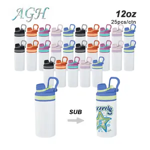 USA 25pcs NEW 12oz 3 in 1 Kids Water Bottle mixed color Bounce Sippy and Directly drinking Sublimation blank tumblers wholesale custom gift for kids students