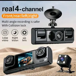 4-Channel Dash Cam with 64GB SD Card, 4 Lens Setup, Loop Recording, Night Vision, HD Lens, Collision Lock, Front/Rear/Left/Right Recording