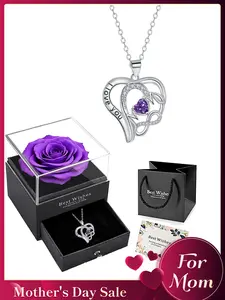 Mother's Day Gift Rose gift box "MOM" heart-shaped letter pendant, engraved L LOVE YOU necklace&exclusive birthday and holiday Christmas gift for mom, Jewelry Gifts Heart Design Necklace