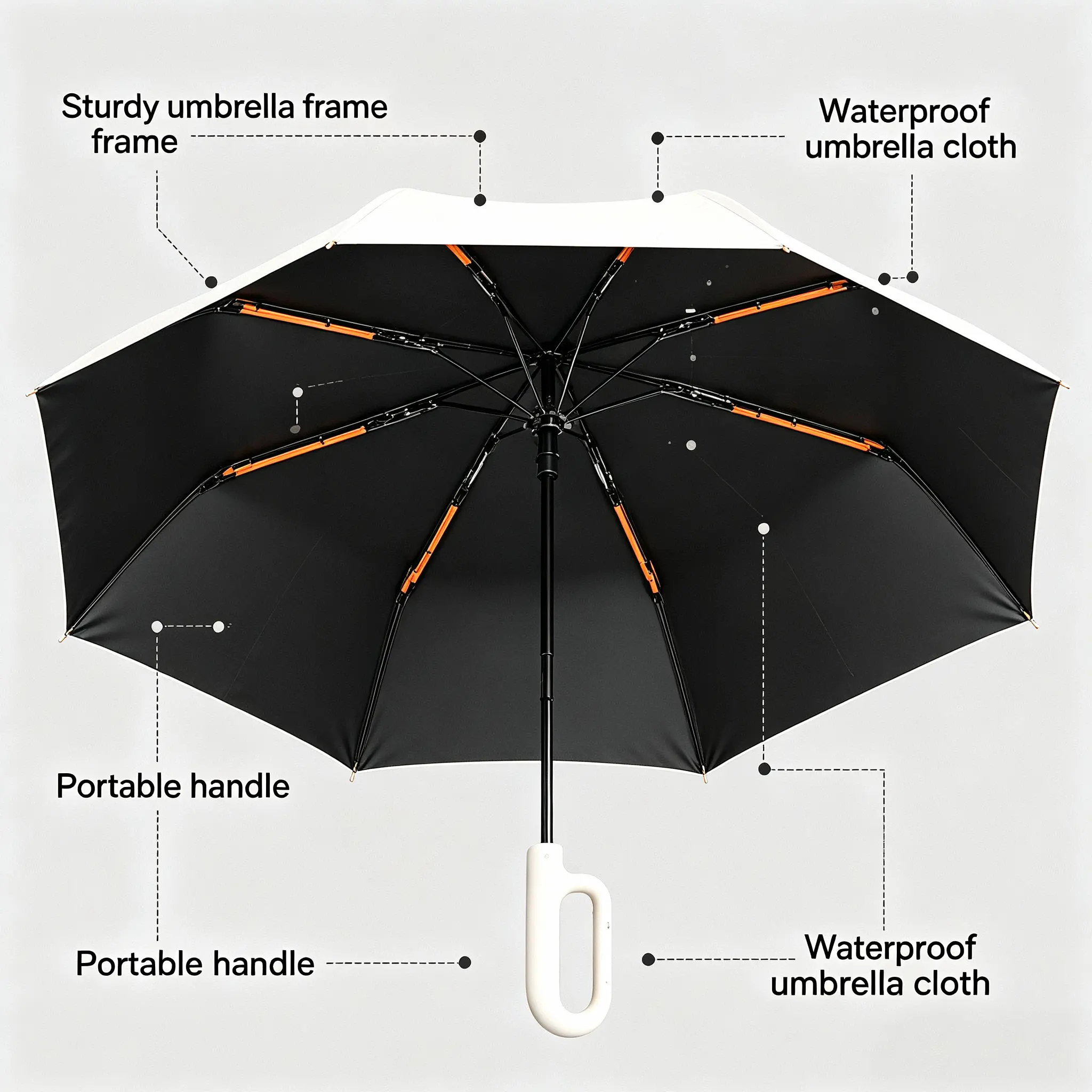 Hook Handle Reflective Folding Umbrella Windproof Waterproof UV Protection Portable Travel Umbrella for Daily Commute Night Walking
