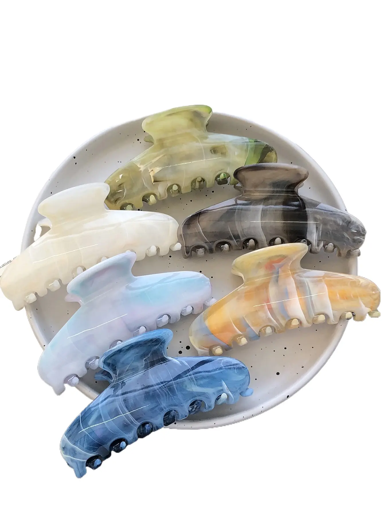 6-piece set with colorful ink wash pattern, large shell shark clip, retro style, women's hair half tied at the back of the head, fixed shark clip, suitable for home shopping, leisure and entertainment wear, Acrylic Clips, Claw Clip Pack, Hair Claws