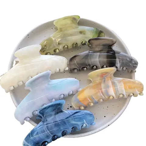 6-Piece Set Colorful Ink Wash Pattern Large Shark Clips, Retro Style Acrylic Hair Claw Clips Pack for Women's Half-Up Hairstyles, Ideal for Home, Shopping and Daily Leisure Use Hairclips