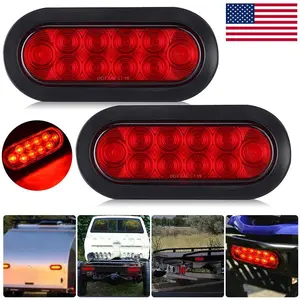 6-Inch Oval Red LED Trailer Tail Light 2-Pack | IP65 Waterproof Stop Brake Turn Signal | Surface-Mount with Cable Rings for RVs, Trucks & Jeeps