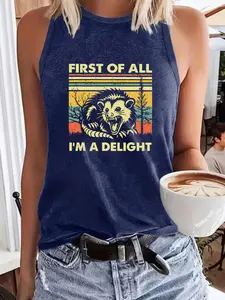 Women's Skull & Letter Print Round Neck Lightweight Tank Top, Casual Sleeveless Top for Summer, Ladies Clothes for Daily Wear, Socks, Womenswear