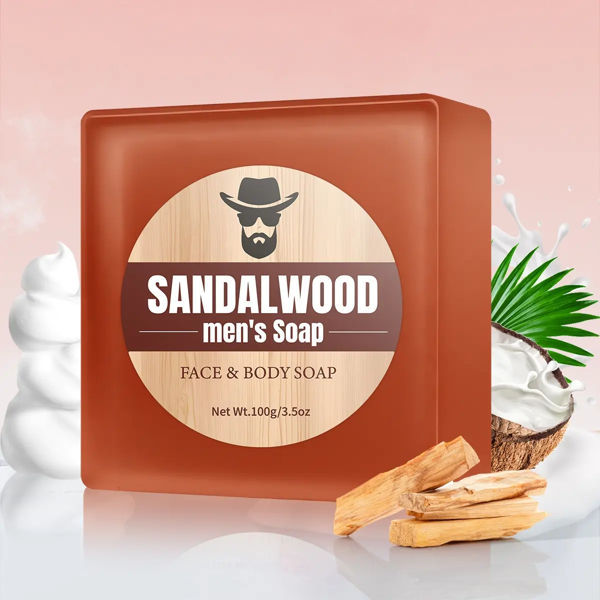 Sandalwood Men's Soap, Sandalwood Bar Soap, Olive, Shea, Contains Agarwood Extract And Sandalwood Oil, Fresh Fragrance, Moisturizing The Skin, Body Care Product, 100 G Daily- Oil Soap Suitable For Men, Use Before Dates And Parties