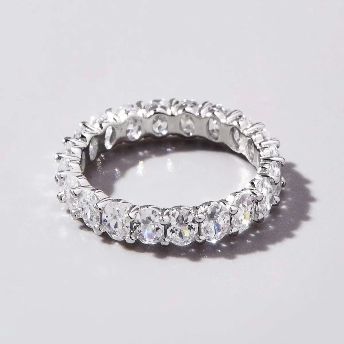 Eternity Ring, 7cttw Round Cut D-Color 0.5 CT Each Color Lab Created Moissanite Diamond Sterling Silver Wedding Band Ring -