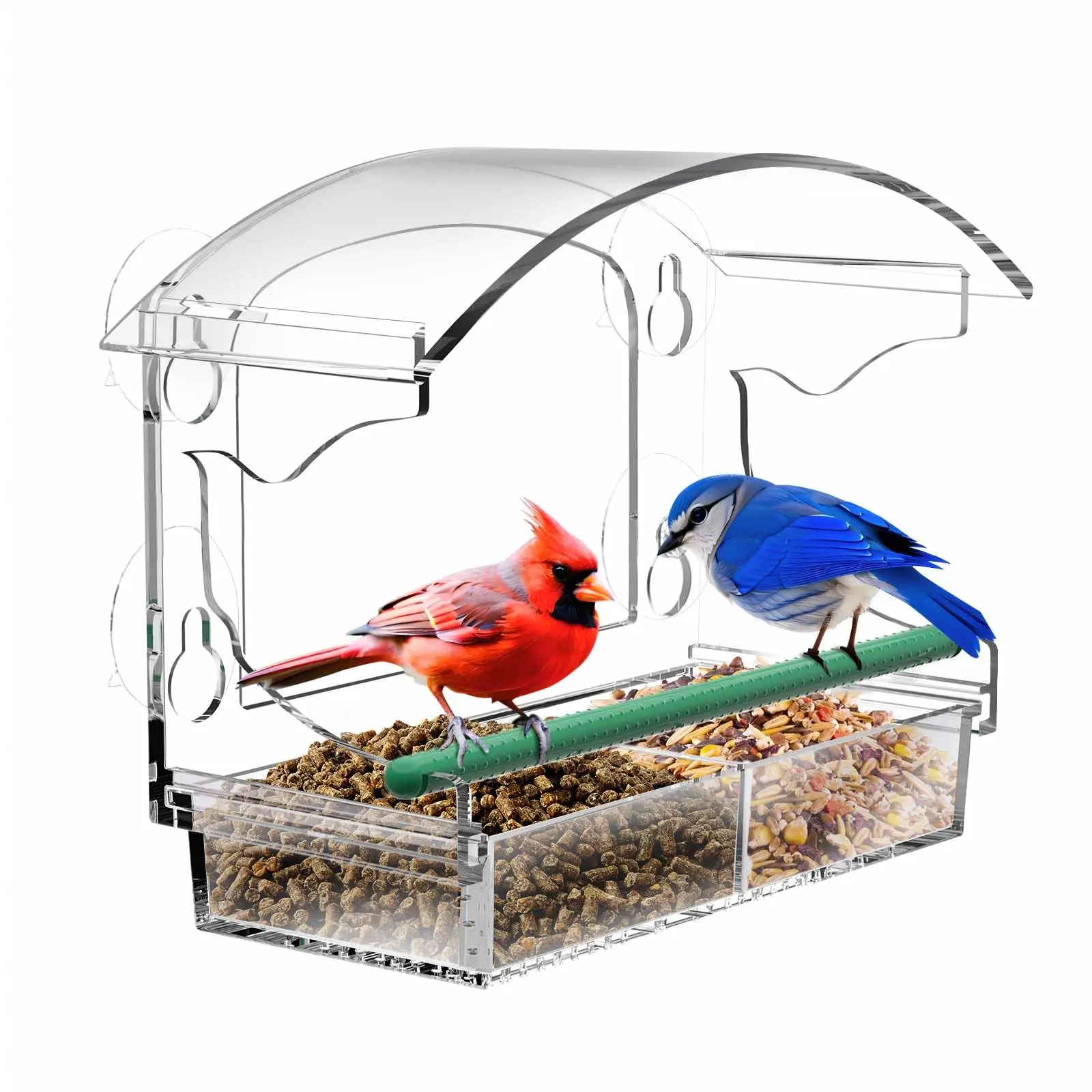 Clear Acrylic Window Bird Feeder for Outside with 4 Strong Suction Cups and Detachable Seed Tray, Highly Transparent Outdoor Viewing Birdfeeder, Wild Bird House Box, Children, Bird Watching
