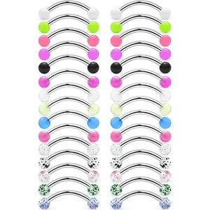 16G 14G Stainless Steel Curved Barbell Snake Eyes Tongue Ring Nipplerings Nipple Rings Piercing Jewelry Retainer 14mm 16mm 30PCS