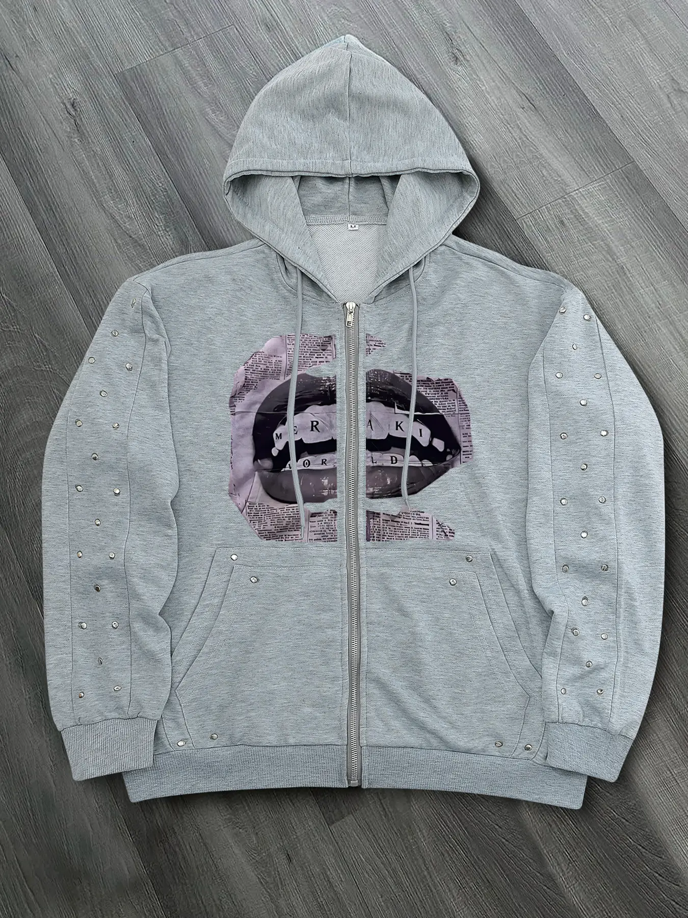 Men's Hooded Zipper Sweatshirt, Trendy Versatile Hoodie Jacket, Rivet Lip Print, Daily Wear, Street Style, Fashionable Men's Clothing