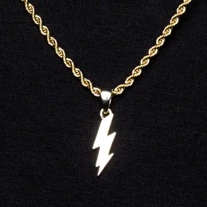 Micro Lightning Bolt Pendant in White and Yellow Gold, 18k Gold Plated, Life Guarantee, Perfect Gift (Chain Not Included)