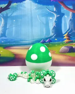 Articulated Dragon and Egg, 3D Printed White and Green Mushroom Baby Dragon, 6 Inches Fidget ADHD Autism Toy, Stress Relief Toy