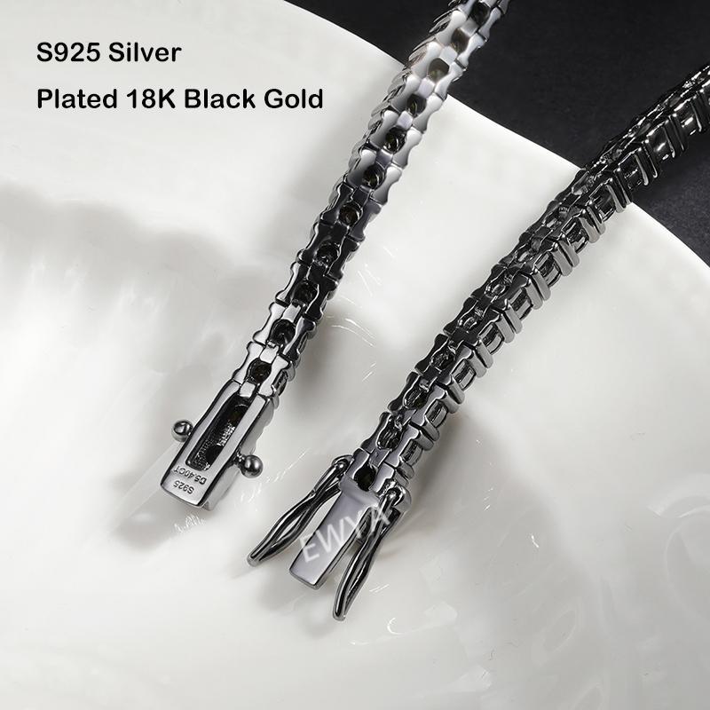 EWYA GRA Certified Full 3/4/5/6.5MM Black Moissanite Tennis Bracelet for Men Women S925 Silver Plated 18K Black Gold Bracelets
