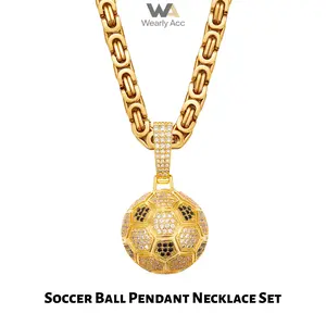 A Cuban Football Pendant Chain Necklace, Gold Plated Streetwear Fashion Accessory, Suitable for Both Men and Women, Birthday & Anniversary Gift, Football Season Special, Soccer Fan Exclusive Jewelry