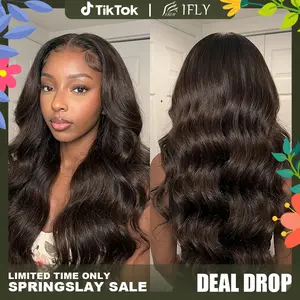 【200% Density】IFLY 13x4 HD Lace Front Wig Free Part Body Wave Wig Pre Plucked Natural Hairline 100% Human Hair 16 18 20 22 24 26 28 Inch Glueless Wig for Women Daily Use Soft Bouncy Durable Hair