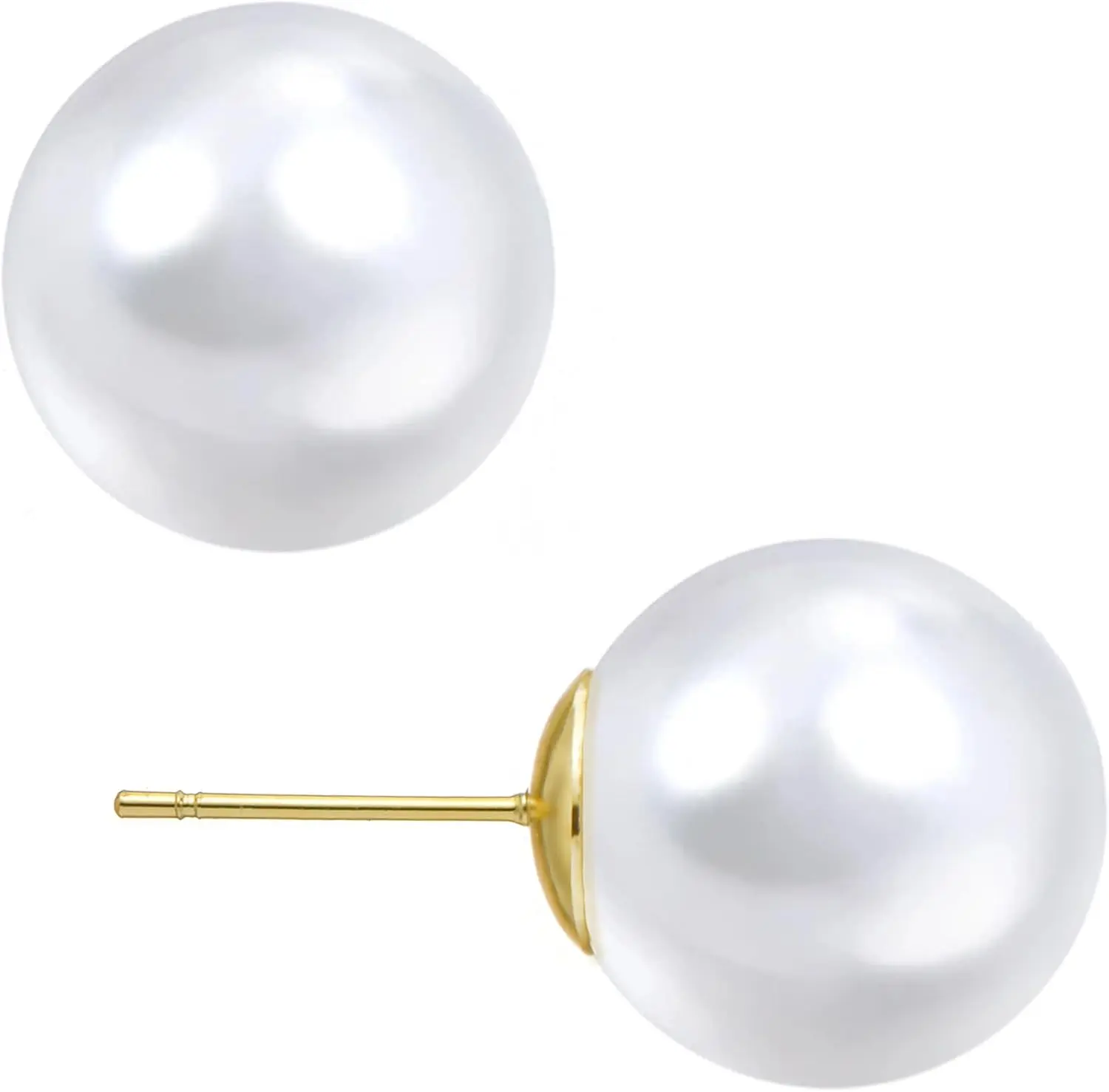 Oversize //mm Classic Round Strong Light Simulated Shell Pearl Earrings K Gold Plated Sterling Silver Stud Big Pearl Earrings for Women,