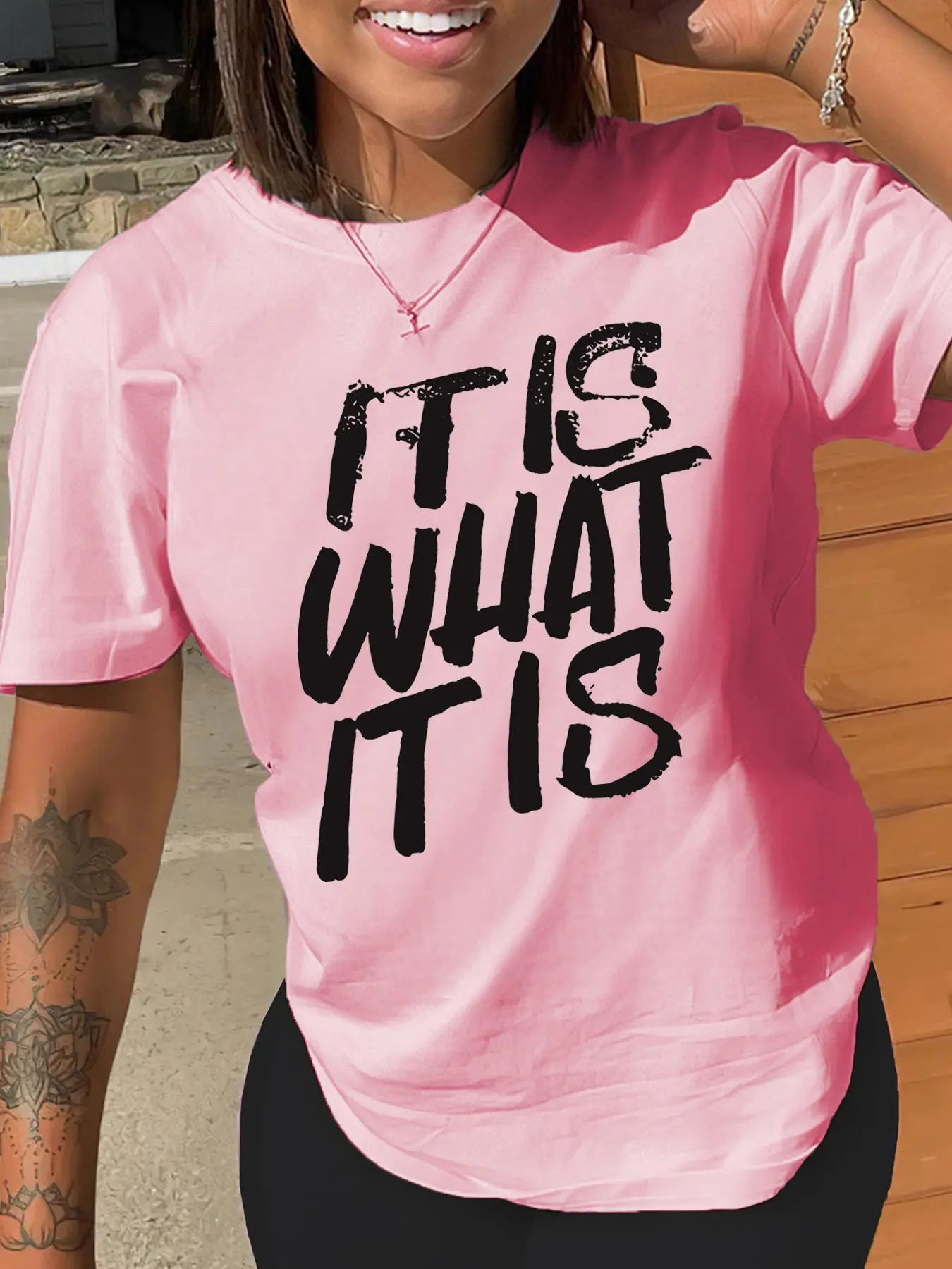Women's Letter Print Round Neck Tee, Summer Clothes Women Trendy Casual Short Sleeve T-shirt for Daily Wear, Ladies Summer Outfit, Womenswear