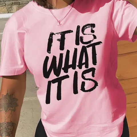 Women's Letter Print Round Neck Tee, Summer Clothes Women Trendy Casual Short Sleeve T-shirt for Daily Wear, Ladies Summer Outfit, Casual Everyday Tops