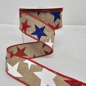 1.5"x10Y Glitter Stars Burlap Ribbon