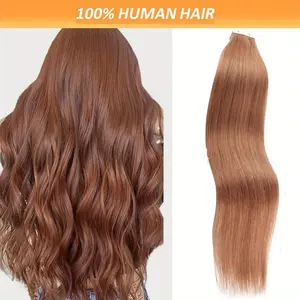 New Fashion  20pcs Tape in Hair Extensions Human Hair Auburn Straight Invisible Seamless Remy Hair Extensions for Women & Men - Human Hair, Elegant Style, Natural Look, Easy Application, Versatile for All Light Beige Tones