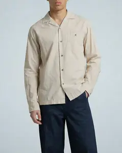 “Reinaldo” Convertible-Collar Shirt in Natural Khaki
